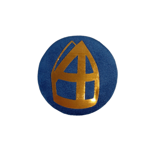 Baretspeld / button met mijter blauw