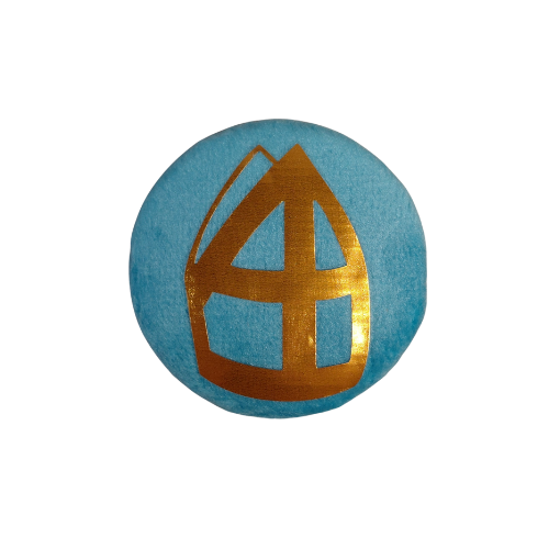 Baretspeld / button met mijter turquoise
