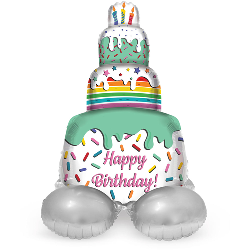 Staande folieballon Happy birthday cake met voetje 72cm