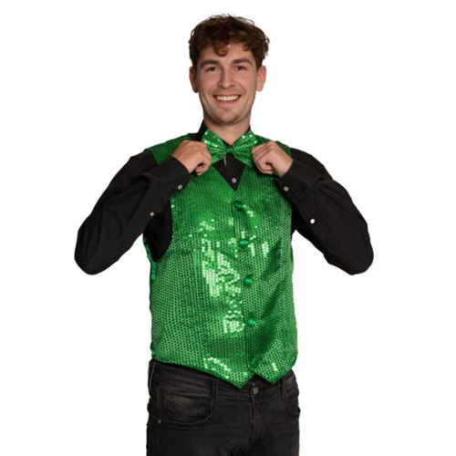 Pailletten gilet groen met strik