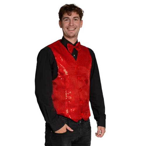 Pailletten gilet rood met strik