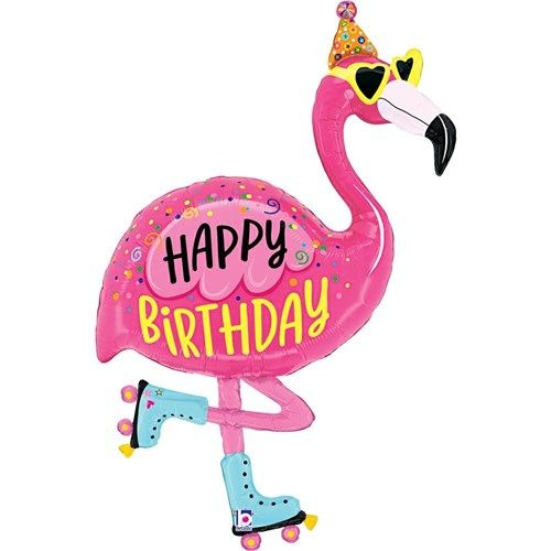 Folieballon Happy birthday flamingo 107cm