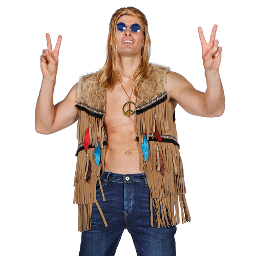 Hippie vest heren met veertjes