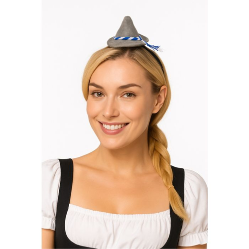 Mini Tiroler hoedje op diadeem grijs