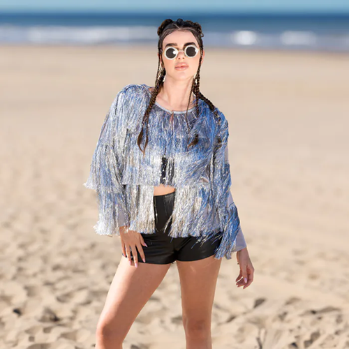Festival jasje Bling Fringe zilver M/L