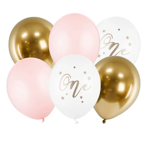 Ballonnen 1st birthday One roze 30cm 6st