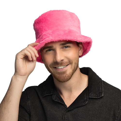 Bucket hat pluche roze
