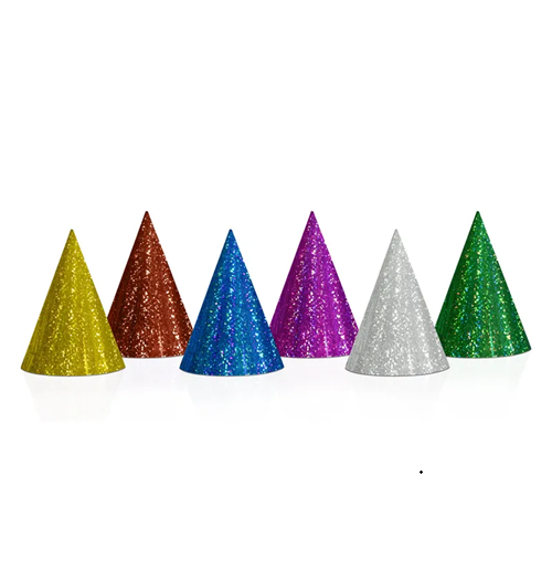 Feesthoedjes glitter mix van kleuren 6st