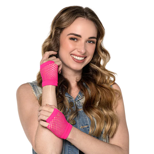 Nethandschoenen kort neon roze