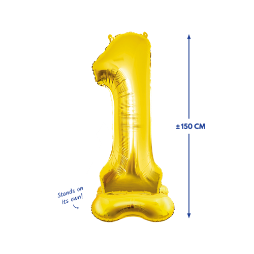 Folieballon 1 met voet goud 150cm