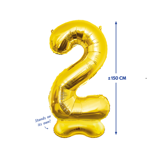 Folieballon 2 met voet goud 150cm