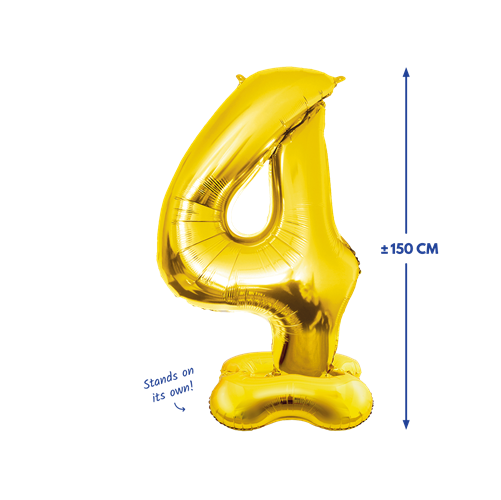 Folieballon 4 met voet goud 150cm