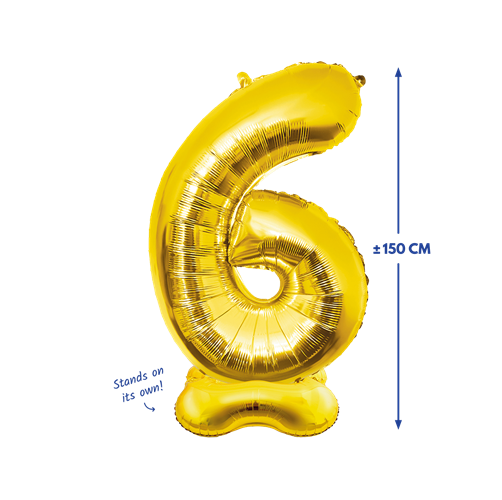 Folieballon 6 met voet goud 150cm