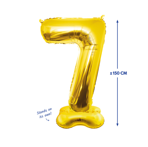 Folieballon 7 met voet goud 150cm