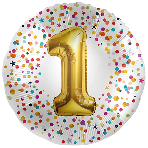 Folieballon Confetti goud 1 jaar
