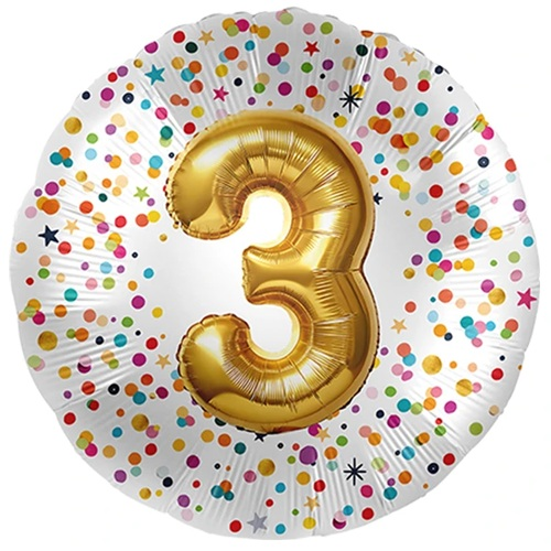 Folieballon Confetti goud 3 jaar