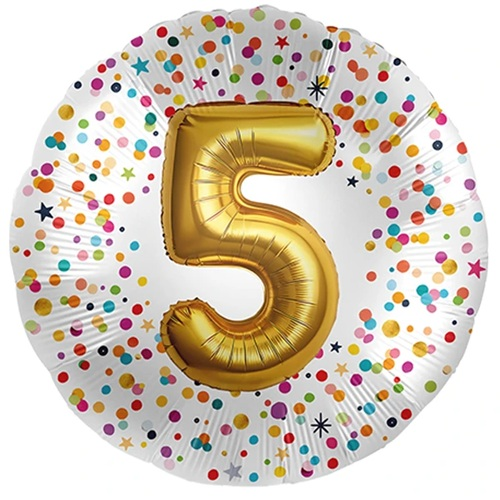 Folieballon Confetti goud 5 jaar