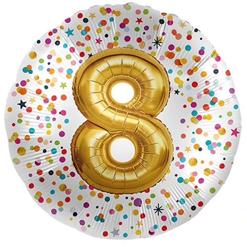 Folieballon Confetti goud 8 jaar