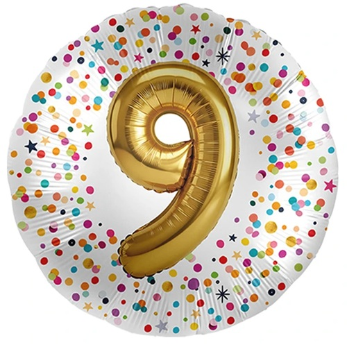 Folieballon Confetti goud 9 jaar