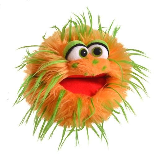 Handpop 20cm bolletje piekhaar oranje groen
