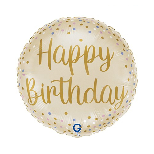 Folieballon Happy Birthday Cream confetti 46cm