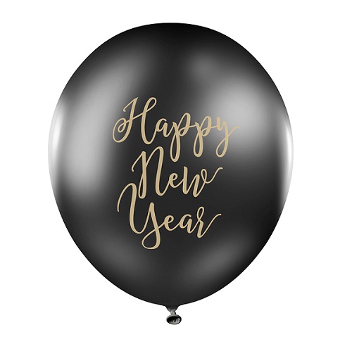 Ballon Happy new year zwart/goud sierlijk