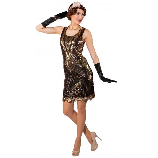 Charleston jurk pailletten goud/koper - L/XL