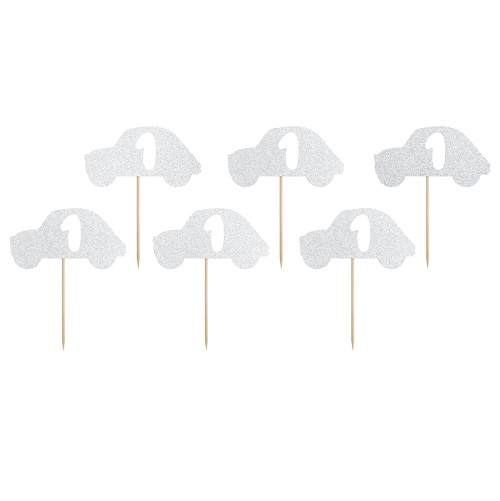 Cupcake toppers 1st birthday zilver 6st
