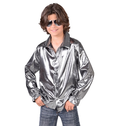 Disco blouse glimmend zilver kind - 128