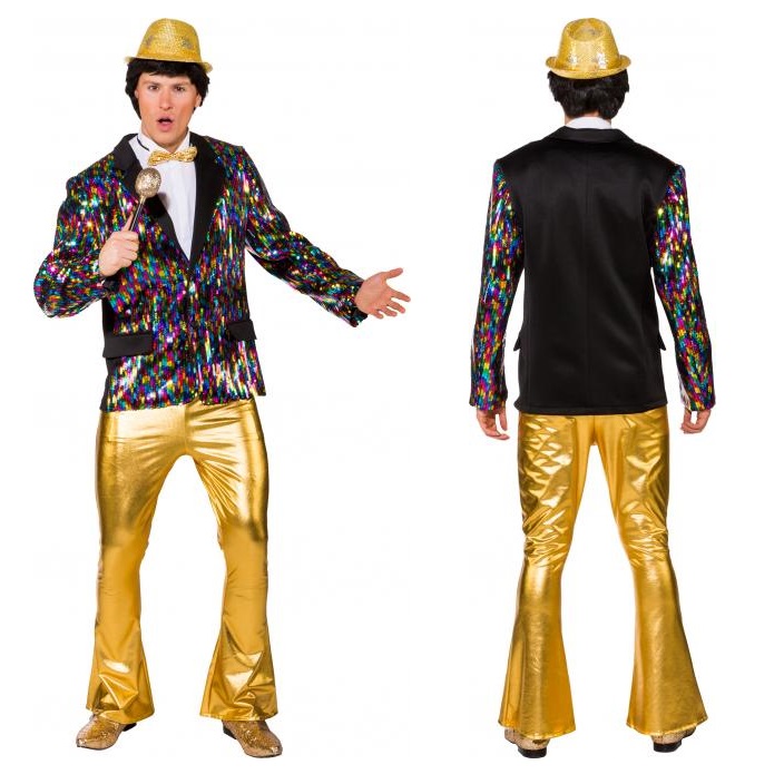 Disco broek heren glimmend goud