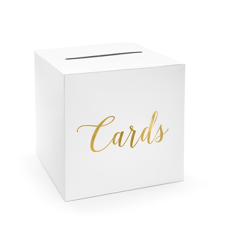 Enveloppendoos 'cards' wit met gouden tekst