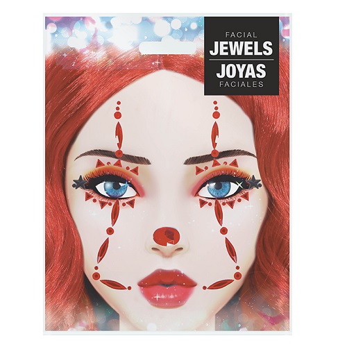 Face and body jewels red clown
