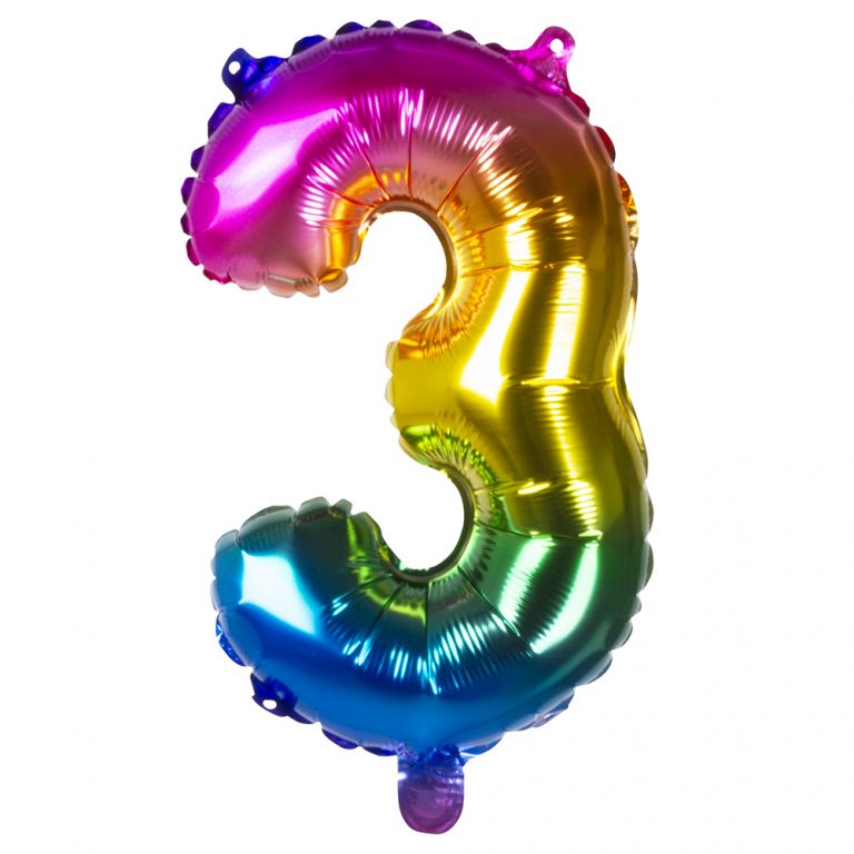 Folieballon cijfer 3 regenboog 36cm