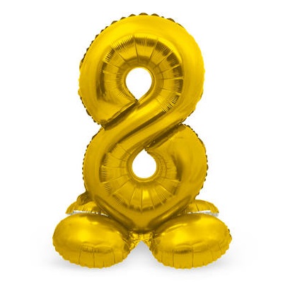 Folieballon 8 met voetje goud