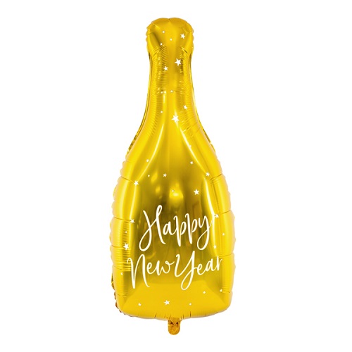 Folieballon Champagnefles goud Happy New Year