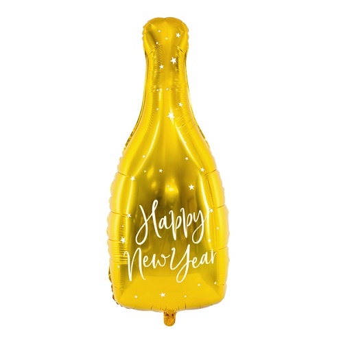 Folieballon Champagnefles goud Happy New Year