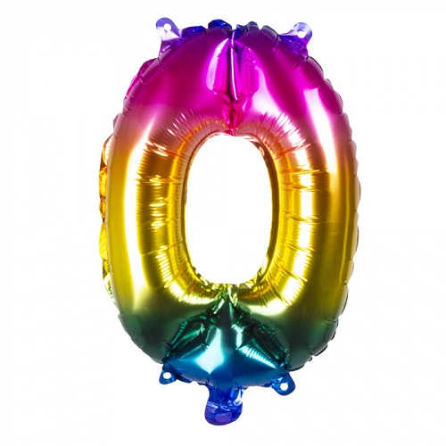 Folieballon cijfer 0 regenboog 66cm