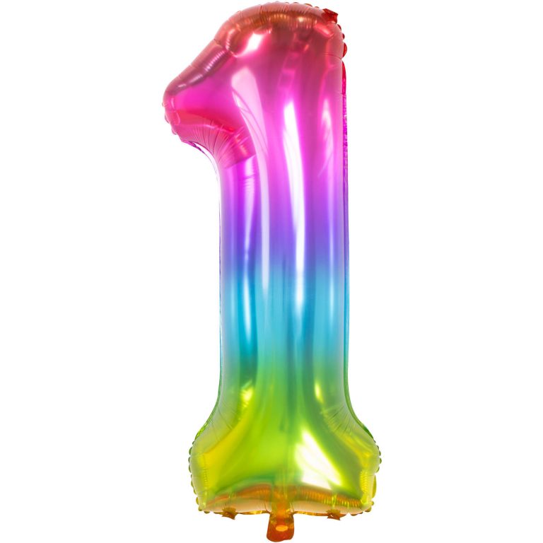 Folieballon Cijfer 1 regenboog 86cm