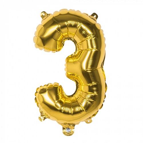 Folieballon cijfer 3 goud 66cm