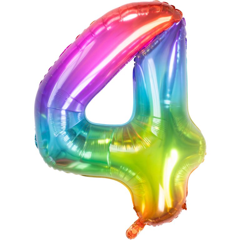 Folieballon cijfer 4 regenboog 86cm