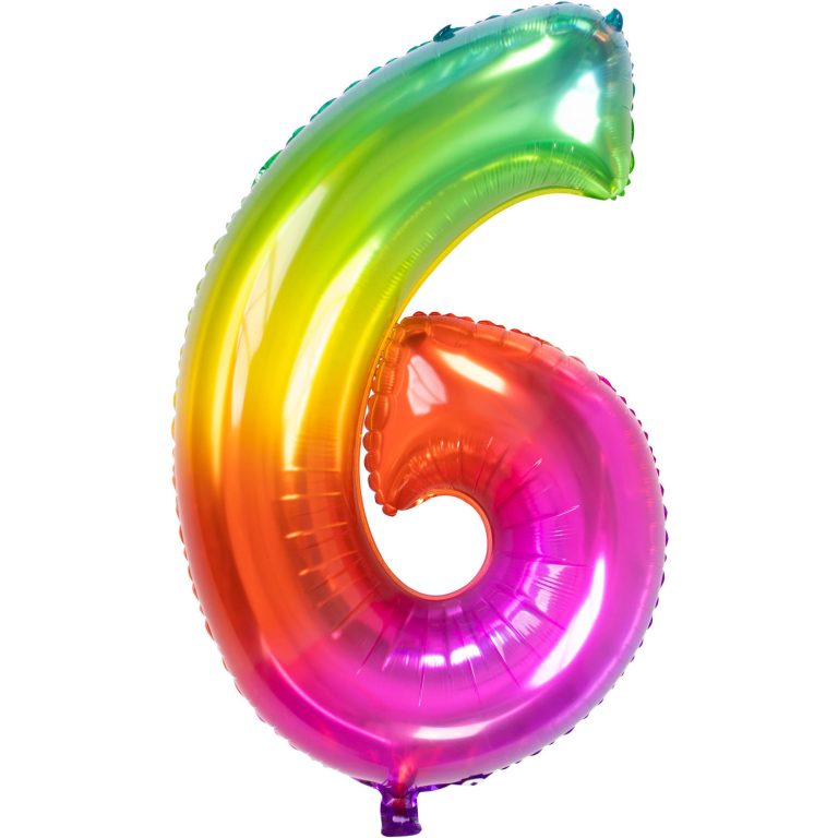 Folieballon cijfer 6 regenboog 86cm