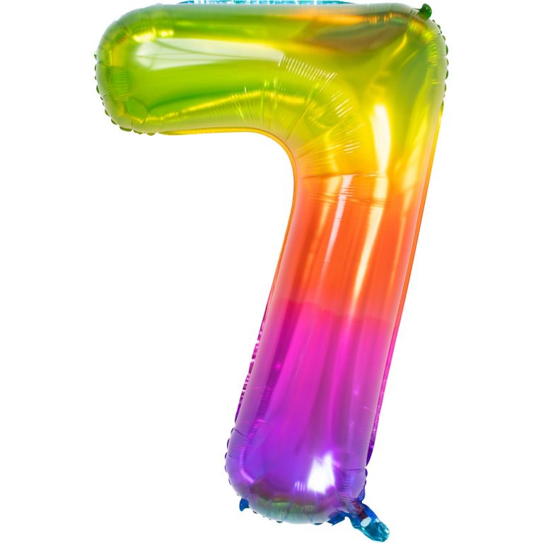 Folieballon cijfer 7 regenboog 86cm