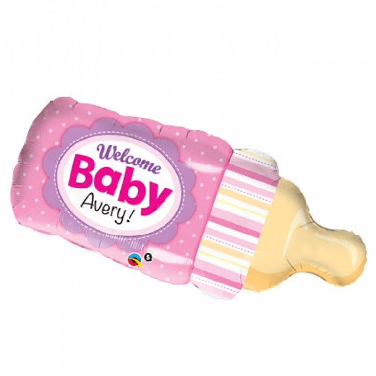 Folieballon fles welkom baby roze 99cm