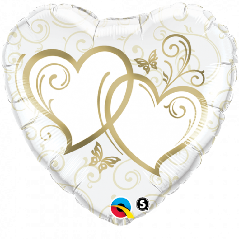 Folieballon hart huwelijk goud wit 46cm