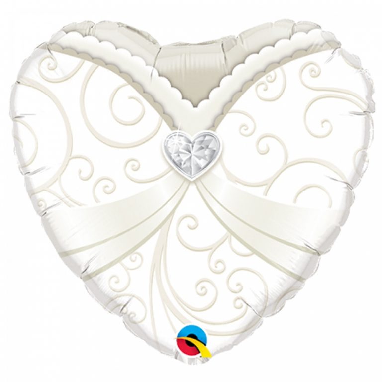 Folieballon hart huwelijk wit 46cm