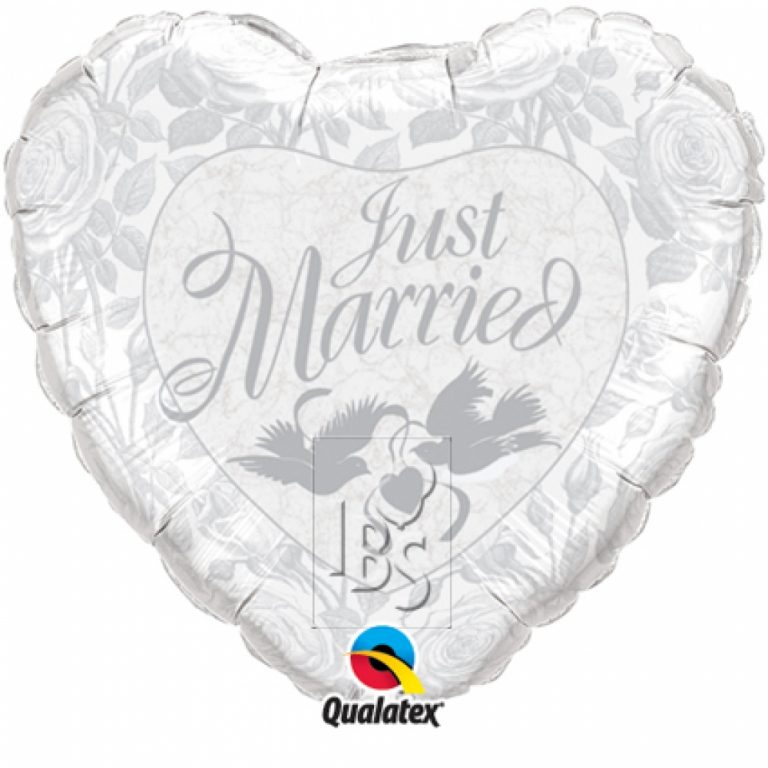 Folieballon just married hart 91cm