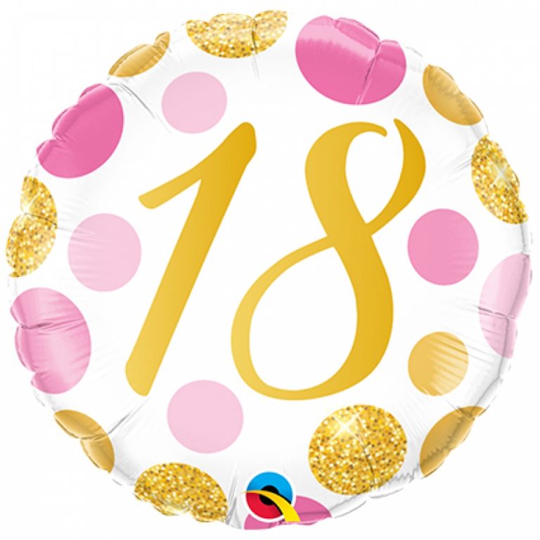 Folieballon pink en gold dots 18 jaar 46cm