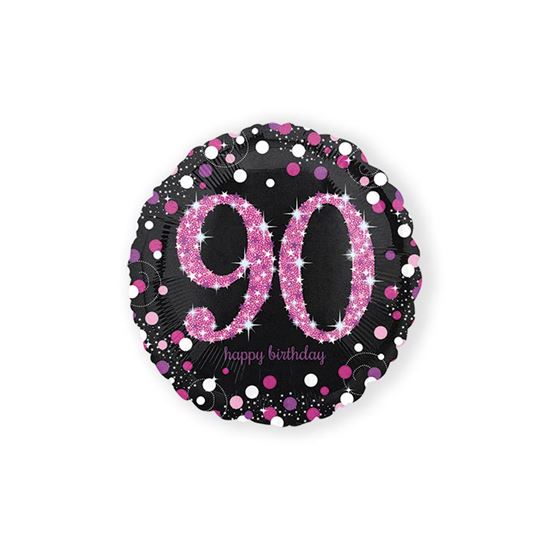 Folieballon sparkling 90 jaar pink 46cm