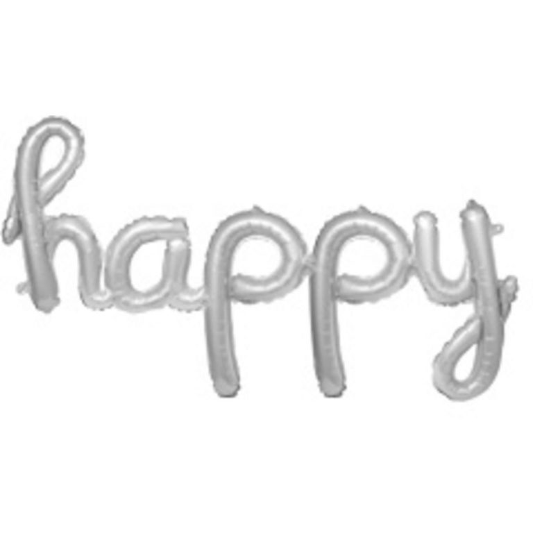 Folieballonnen HAPPY zilver 73X60