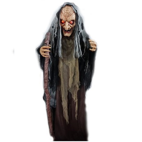 Halloween decoratie staande heks met licht en geluid 160cm